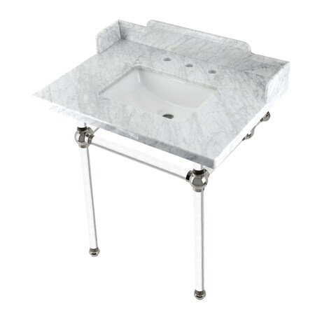 Kingston Brass 30 Carrara Marble Console Sink with Acrylic Legs, Marble WhitePolished Nickel LMS30MASQ6